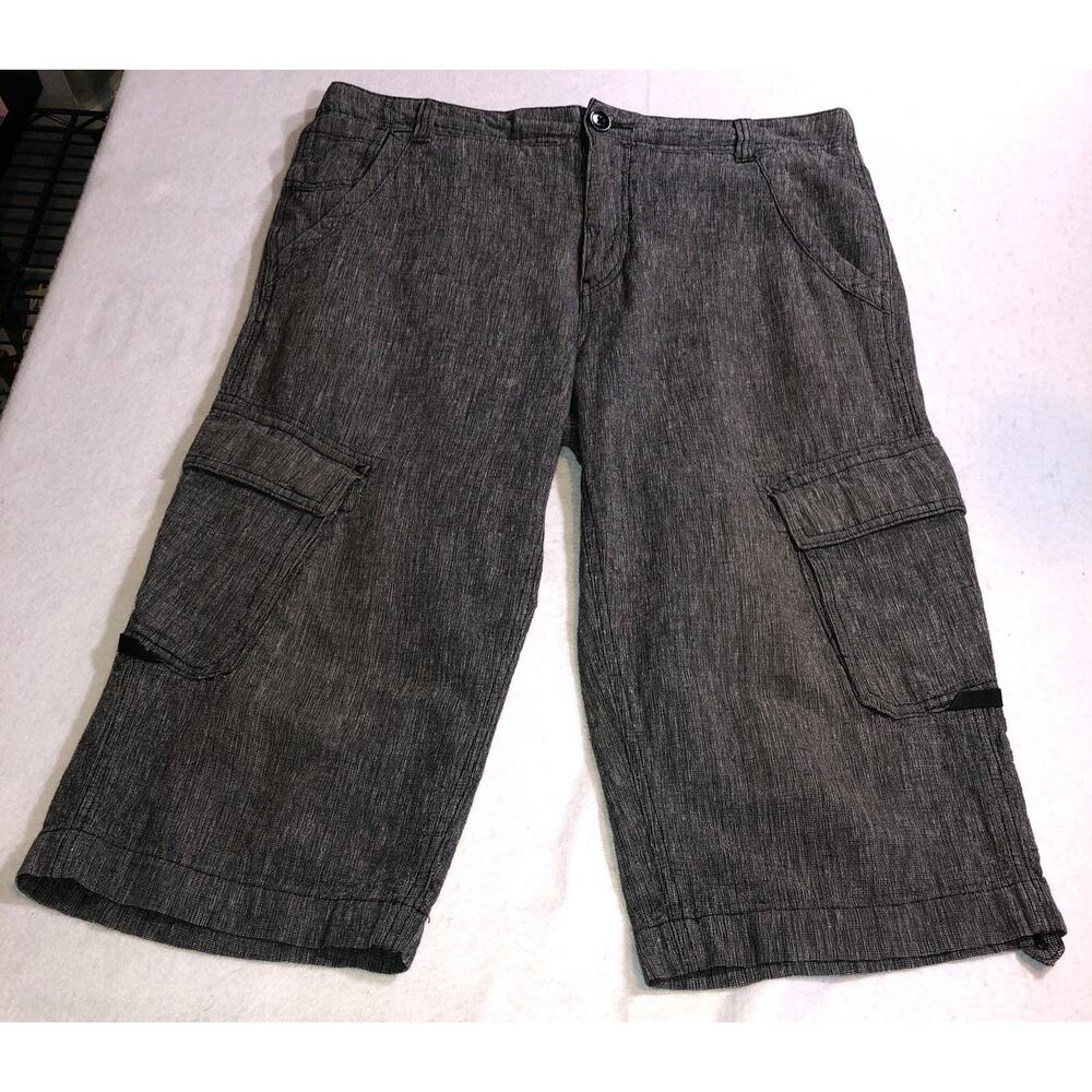 Guess Pants Capri Cropped Cargo Pocket Roll Tap Linen Blend Black Womens Size 34